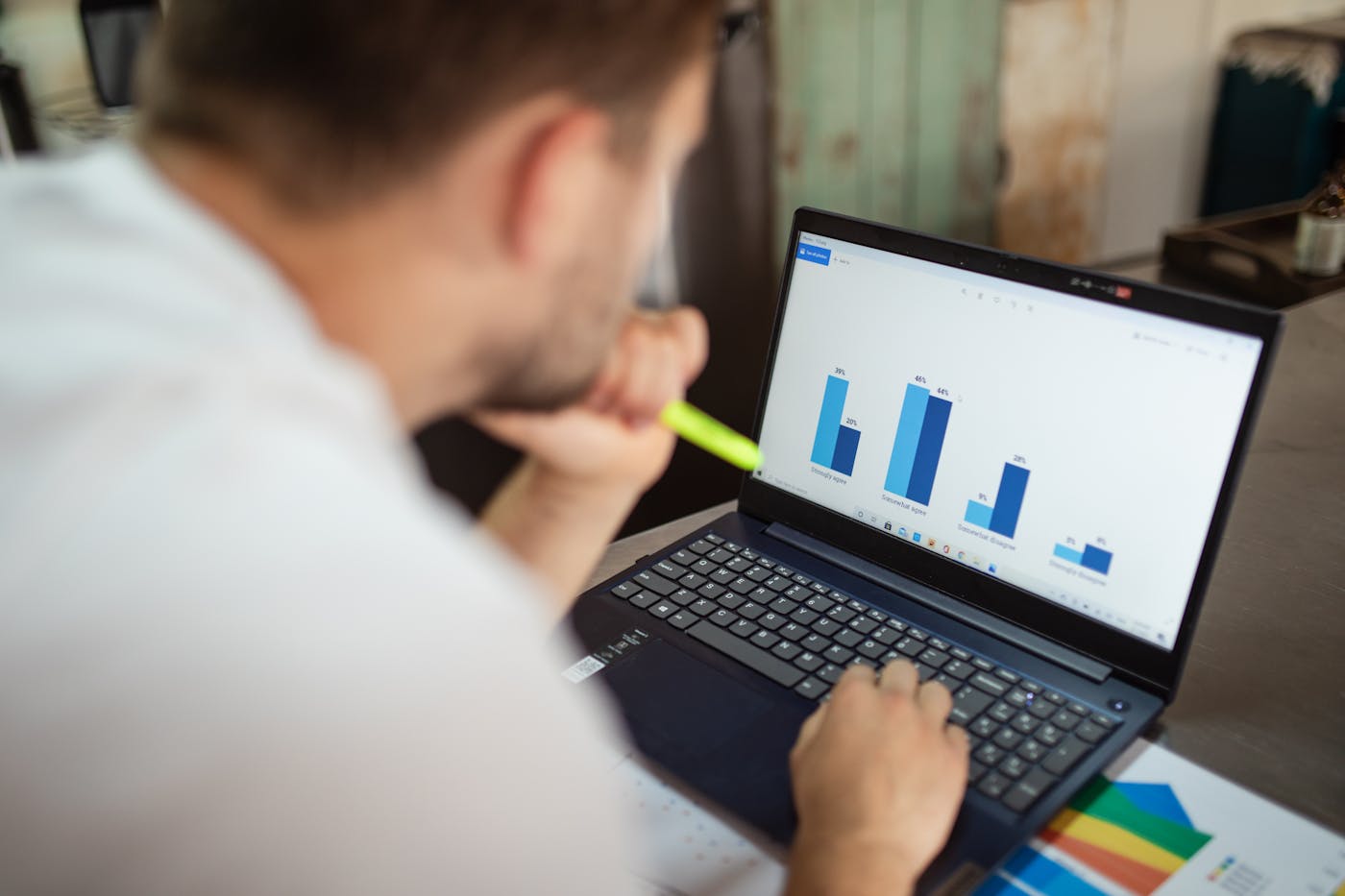 Business operator reviewing Azure cost and health charts on a laptop